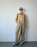 Beige Pleated Comfy Pants #250125